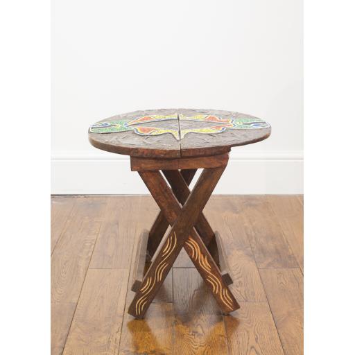 Folding Table - African Wood & Metal Carving