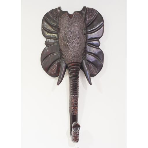 Wall Hanging Elephant Head - African Mahogany Wood Carving