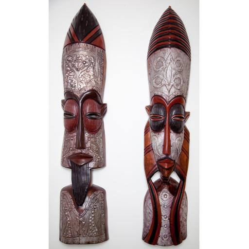 Senufo Royal Tribal Masks - African Mahogany Wood Sculpture