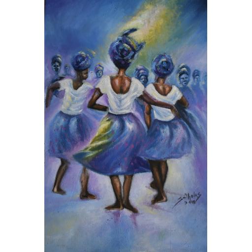 Dancing Maidens - African Oil Painting