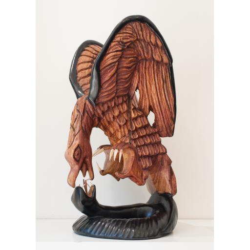 Snake-Eagle Battle - African Teak Wood Sculpture