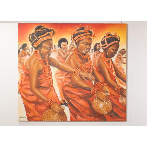 Benin Dancers - African Mixed Media Painting
